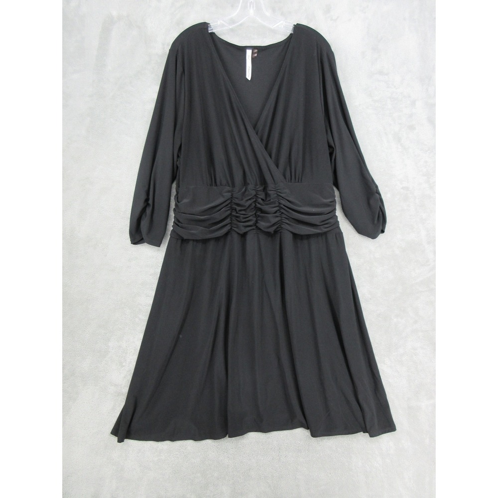 NY Collection Dress Womens Size 3X Black Rushed Stretch Knit Office Career Black